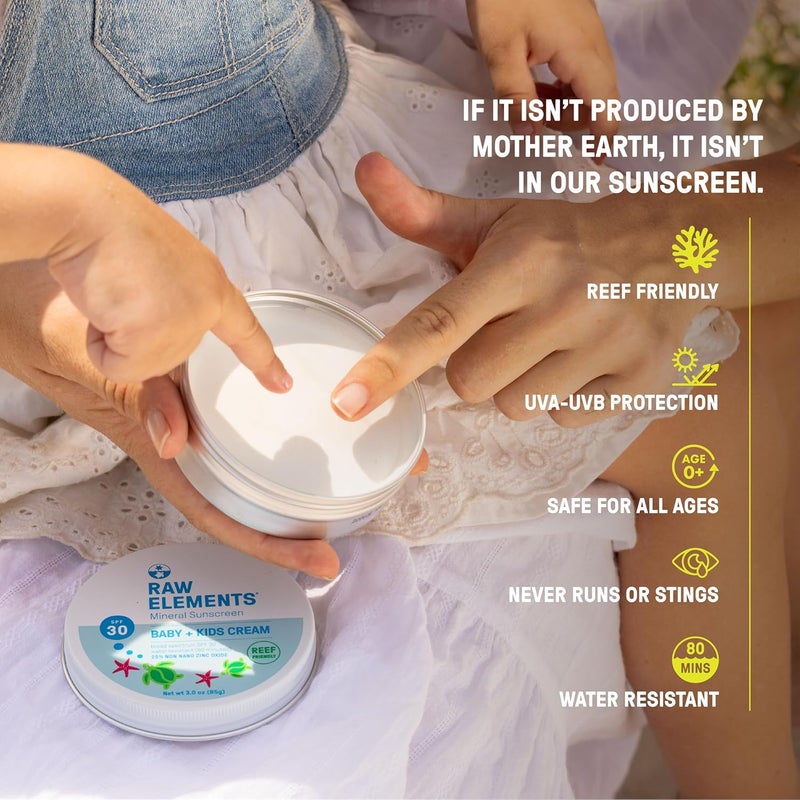raw elements Baby & Kids SPF 30 Organic Sunscreen Tin, Non-Nano Zinc Oxide, Reef-Safe, Cruelty-Free, Gluten & Nut Free, Travel Sunblock 3.0 oz - Image 4